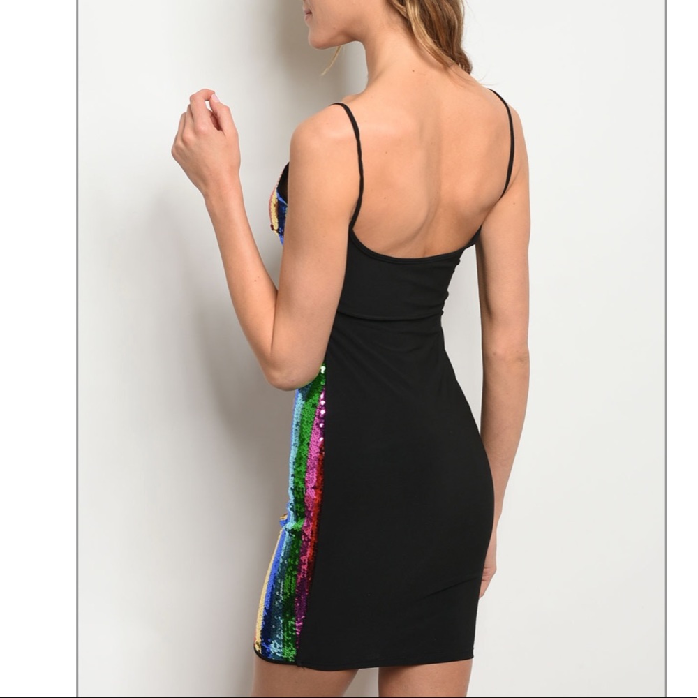 Rainbow stripe sleeveless sequins bodycon dress. - Picture 3 of 8